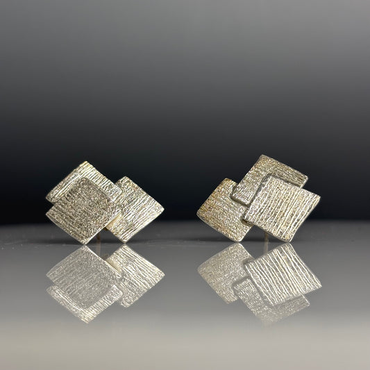 Anthony Feiler – Earrings: Engraved Silver Square Studs