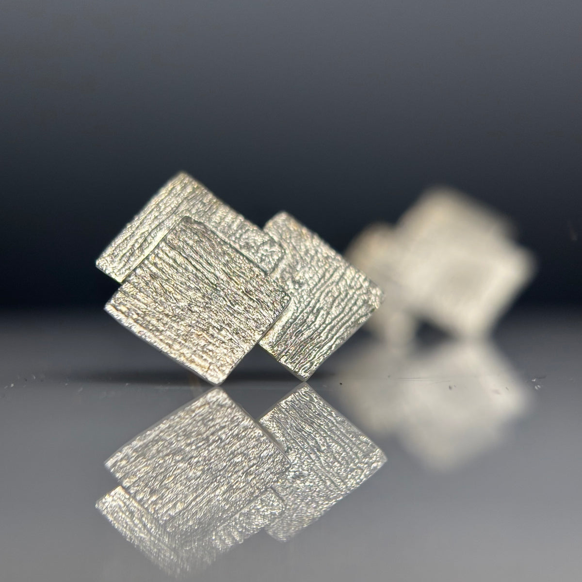 Anthony Feiler – Earrings: Engraved Silver Square Studs