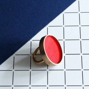 Poppy Norton Brushed Brass Circle Ring with Acrylic Inlay