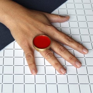 Poppy Norton Brushed Brass Circle Ring with Acrylic Inlay