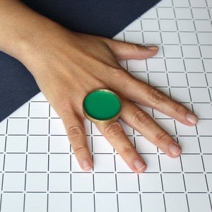 Poppy Norton Brushed Brass Circle Ring with Acrylic Inlay