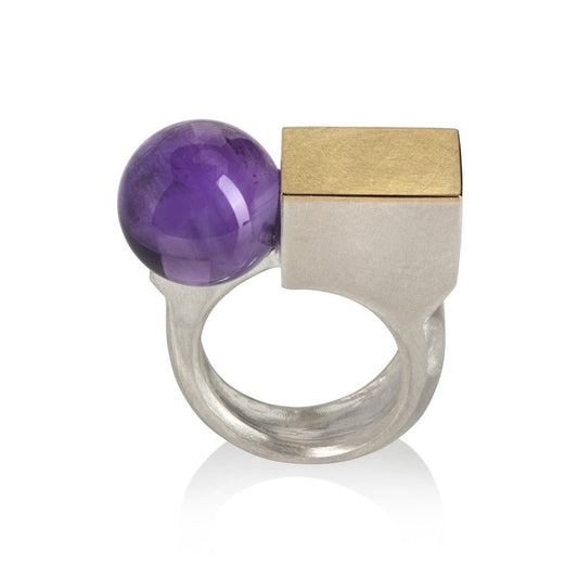 Emma Farquharson Silver and 18ct Gold Orb Ring with Amethyst