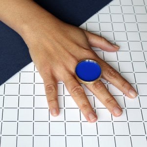 Poppy Norton Brushed Brass Circle Ring with Acrylic Inlay