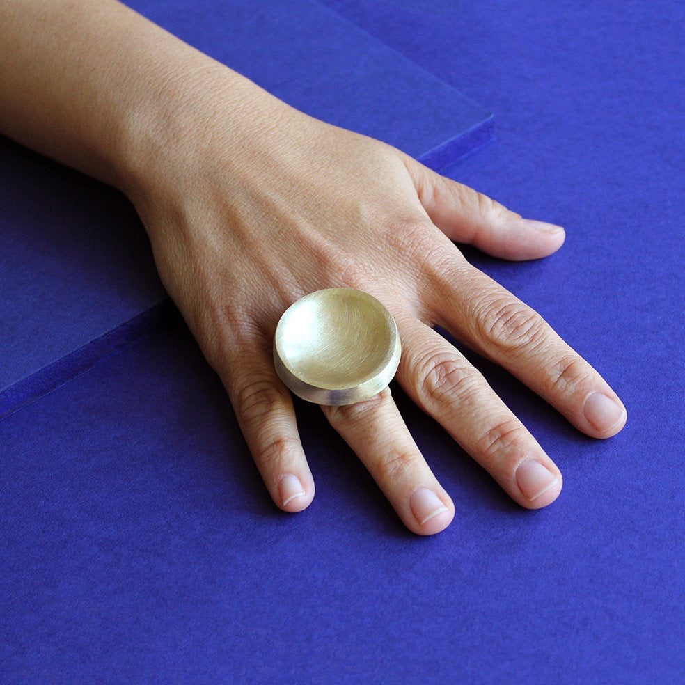 Poppy Norton Brushed Brass Moon Ring