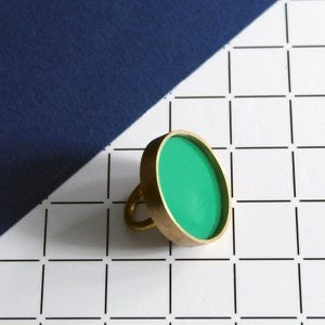 Poppy Norton Brushed Brass Circle Ring with Acrylic Inlay