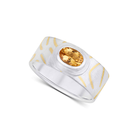 Lyndsay Fairley Statement Silver Ring with Yellow Gold Inlay and Citrine