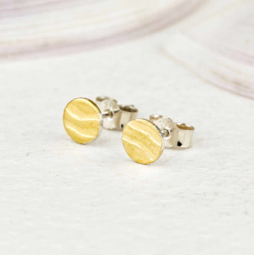 Sandra Elizabeth Round Silver and Gold Wave Studs