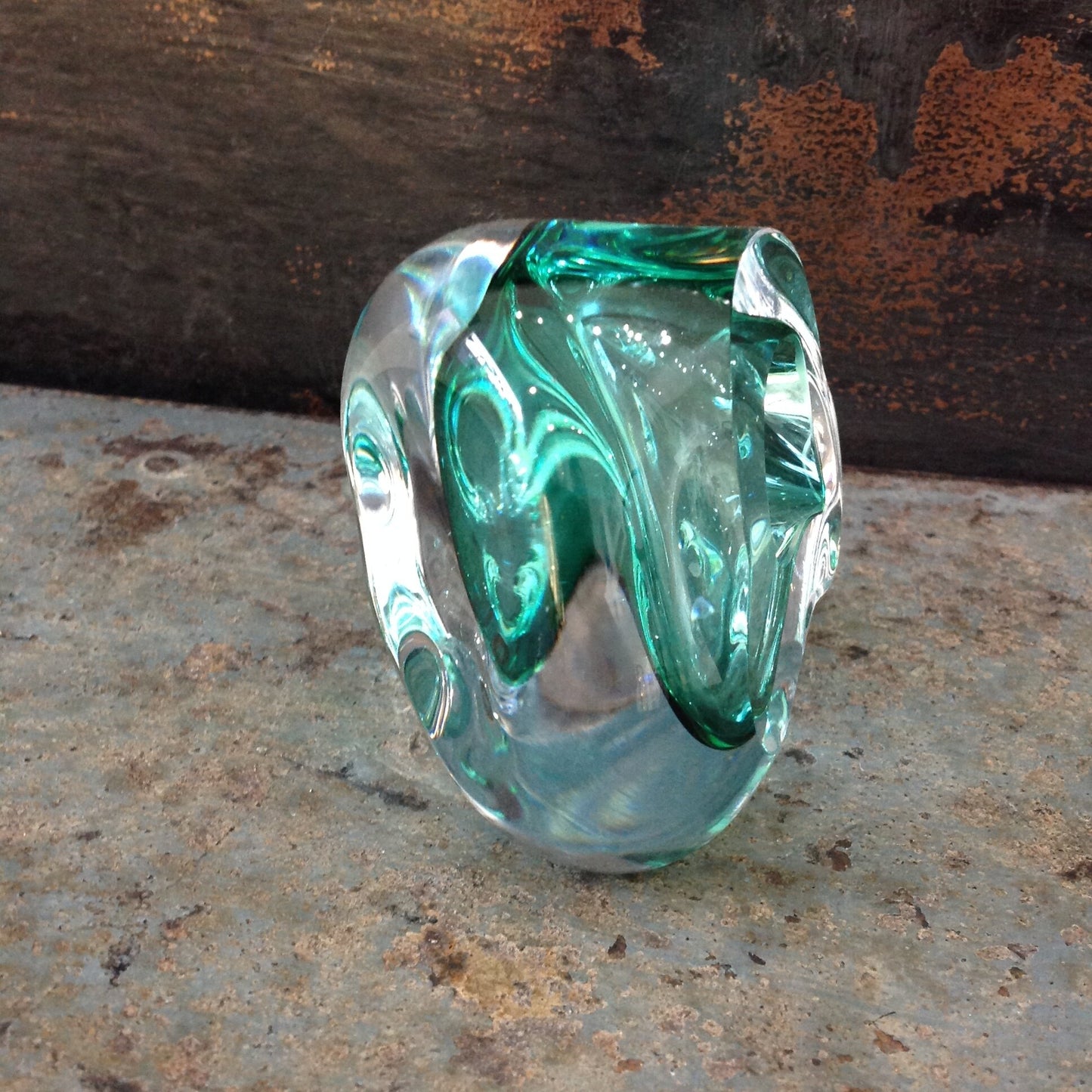 Samantha Donaldson blown glass 'Slice' sculpture green