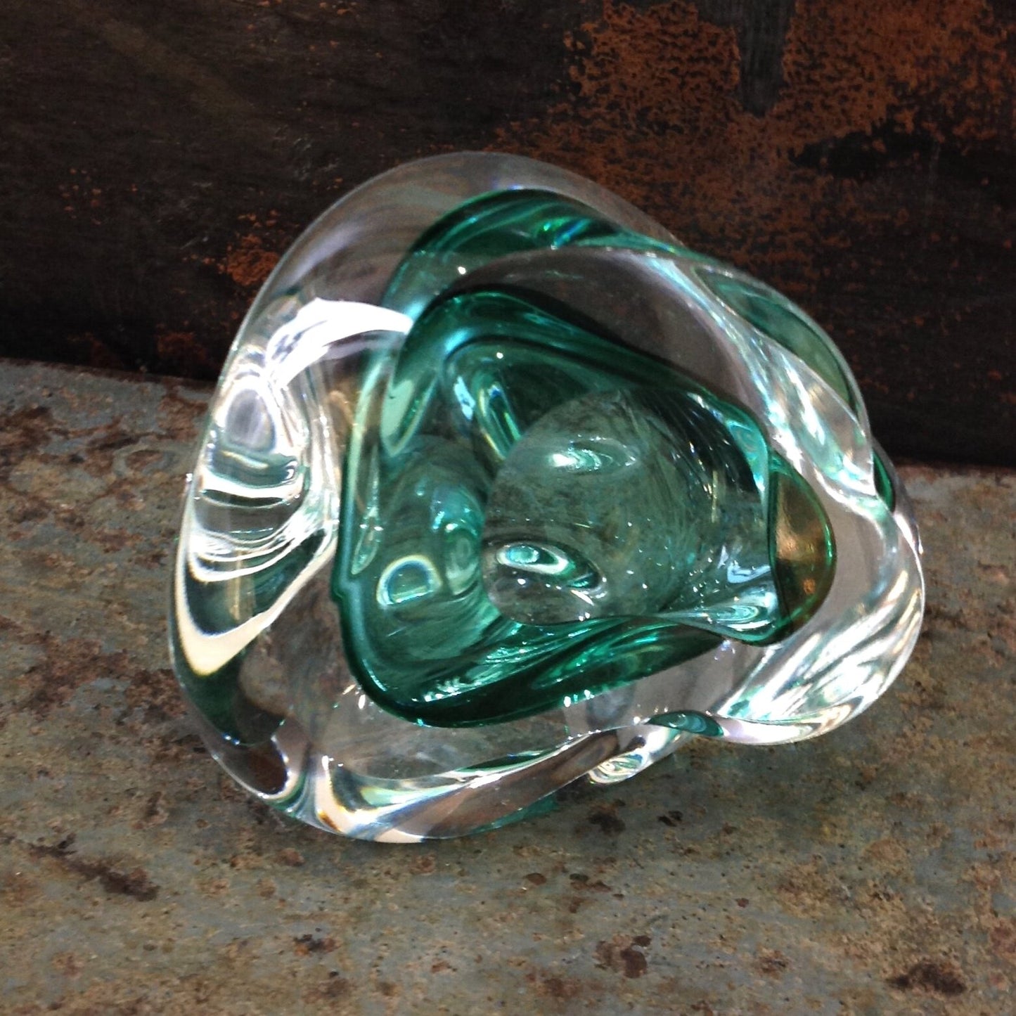 Samantha Donaldson blown glass 'Slice' sculpture green